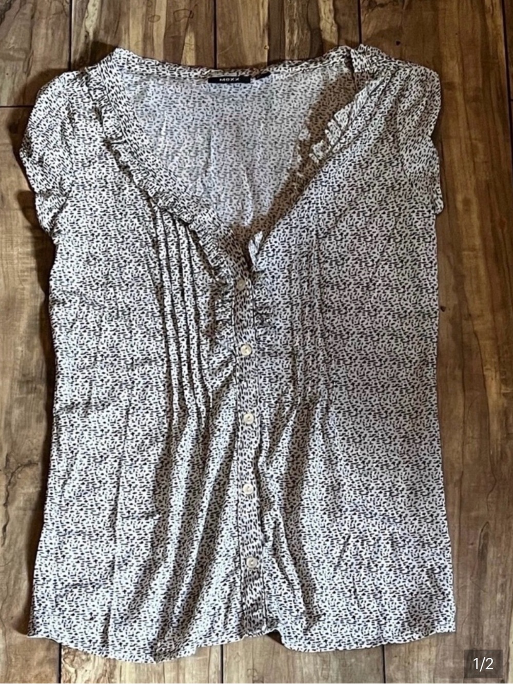 Mexx Short Sleeved Button Down Black and White Blouse Size Small